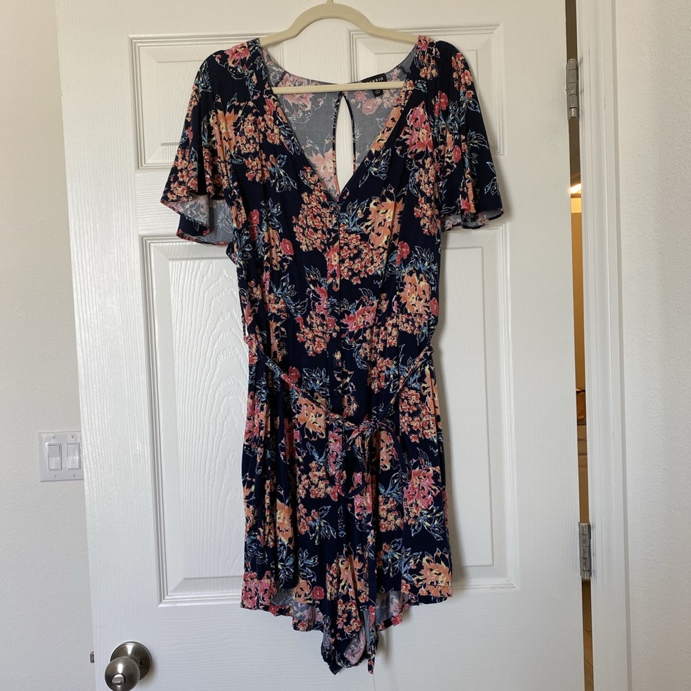 COPY - TORRID NAVY FLORAL V-NECK CHALLIS ROMPER